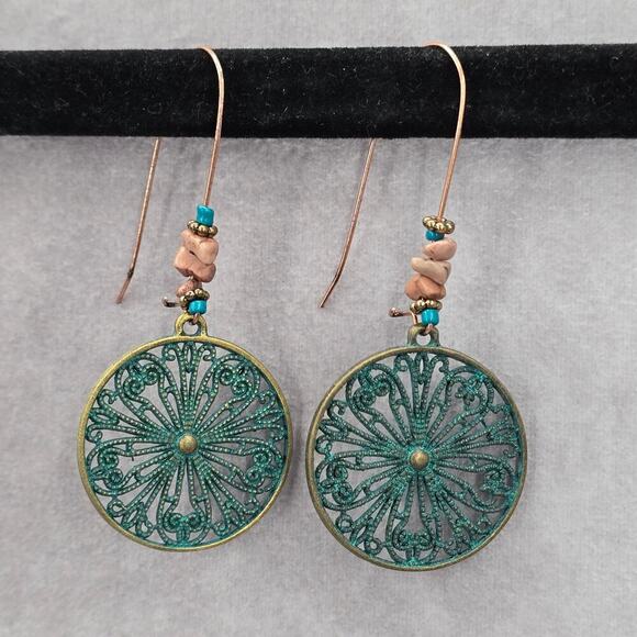 Blue Circle Floral Dangle Bead Hoop Hook Earrings Boho Fashion Jewelry JB8-1 - Picture 2 of 4